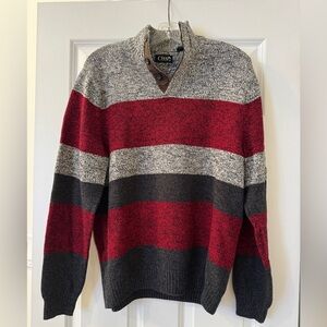 Men’s Chaps Knit Sweater in Red and Gray Stripes